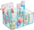 5-Compartment Plastic Organizer, Ocean Mist, Rectangular Divided Makeup and Vanity Storage Bin and Office Desk Caddy, Scalloped Wall Design, Made in USA