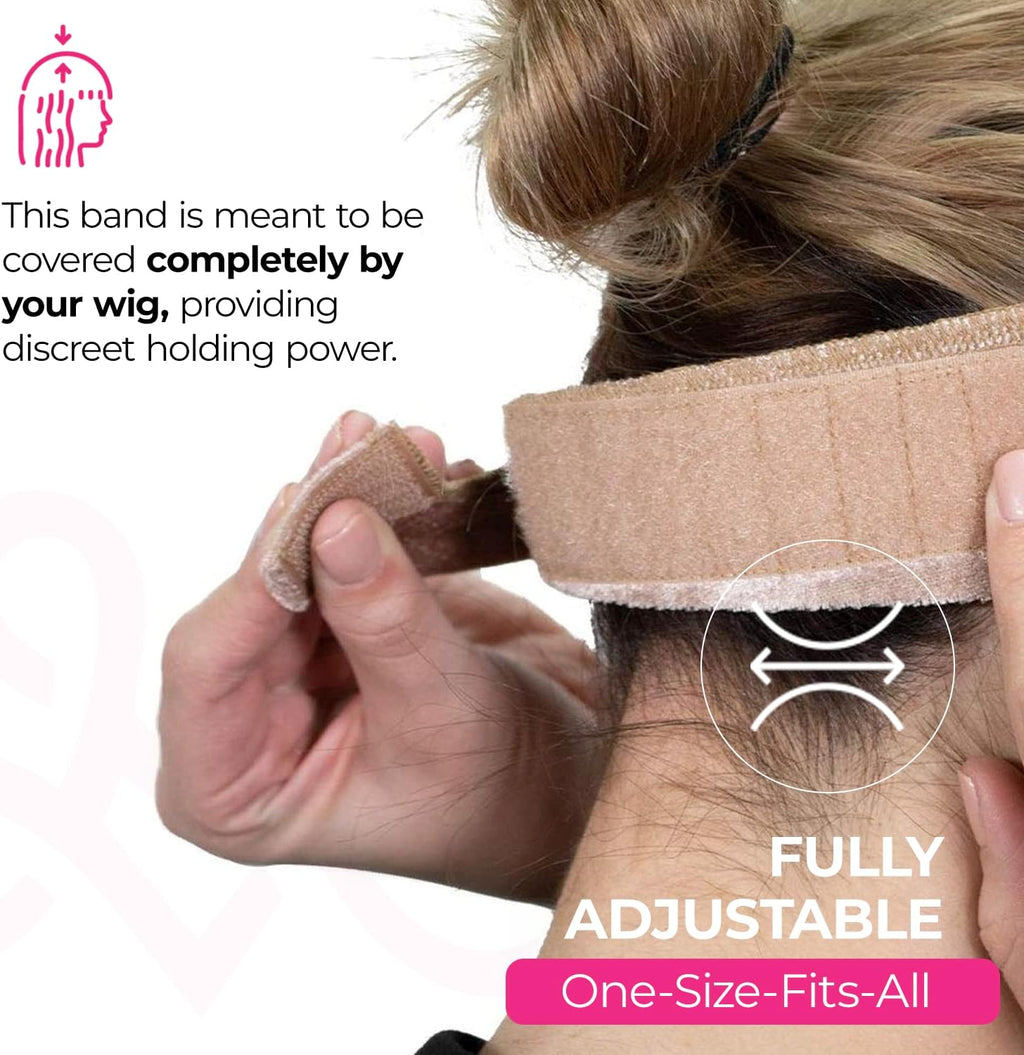 Bundle Wig Grip Band + Wig Stands, Non Slip Extra Hold Tan Wig Band for Wigs and Frontals + 4-Pack Wig Stands for Drying, Styling, or Displaying