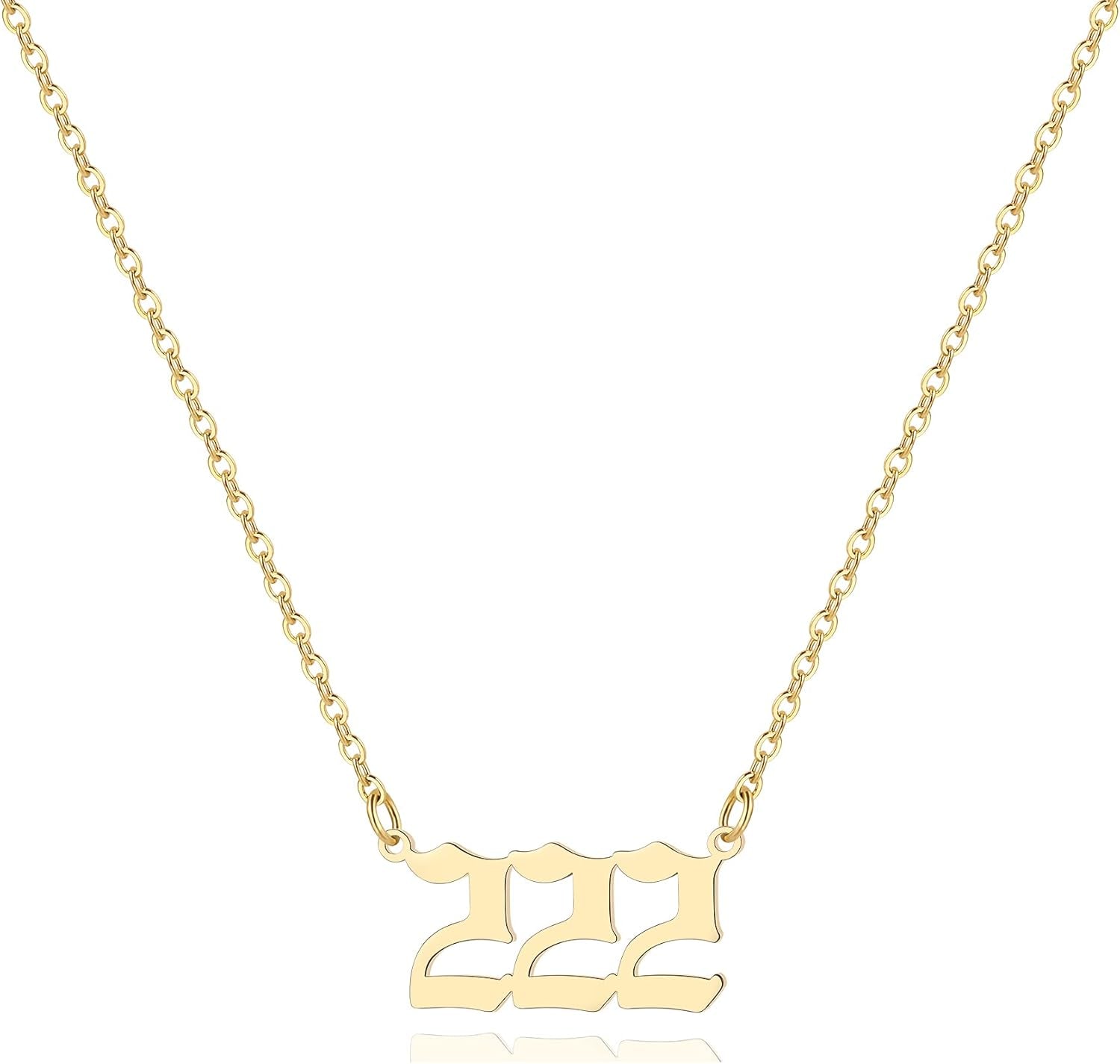 Angel Number Necklace for Women, 18K Gold Plated 000 111 222 333 444 555 666 777 888 999 Necklace Numerology Jewelry