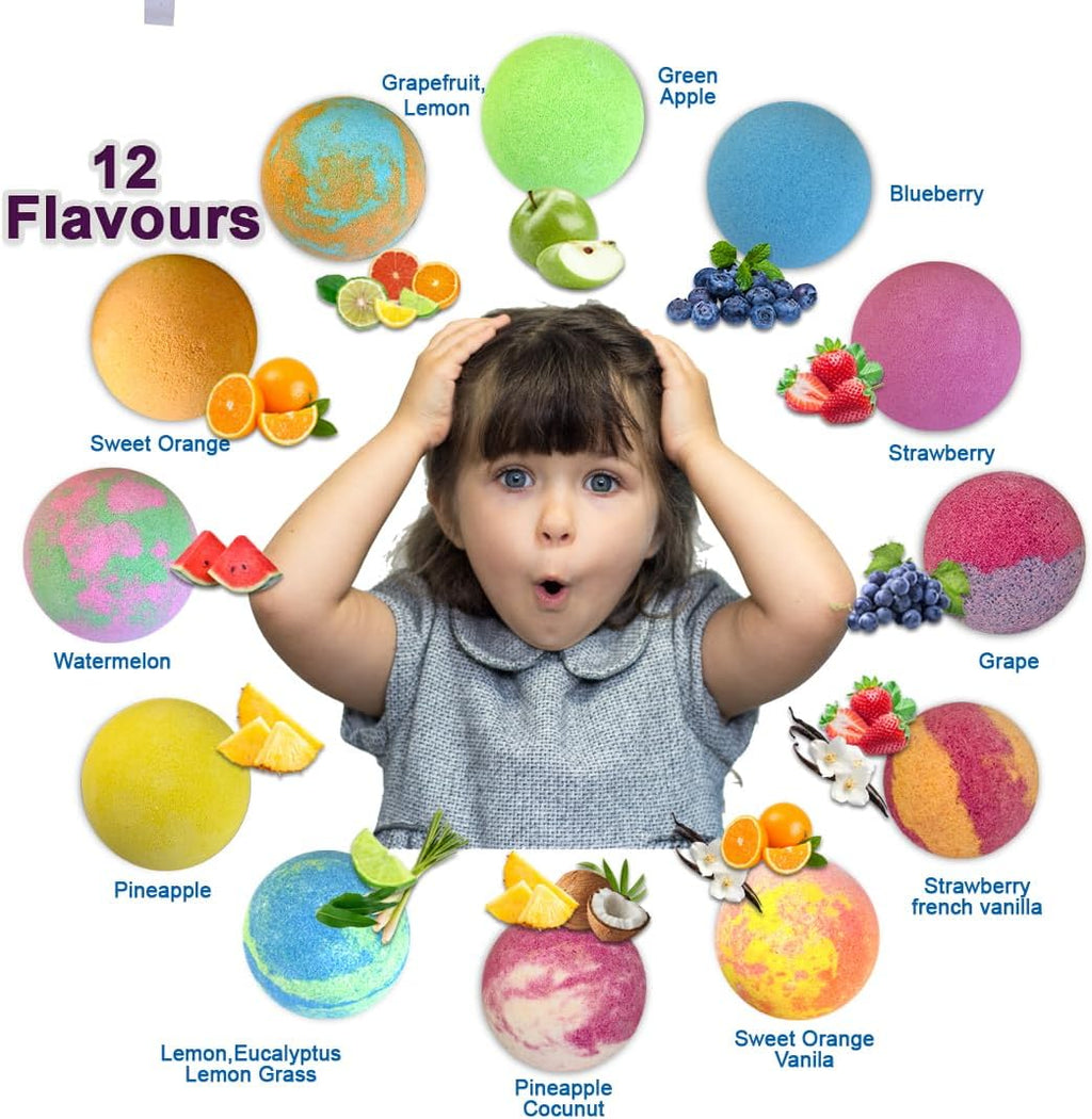 Bath Bombs for Kids with Surprise Inside, 12 Bubble Bath Fizzies with Jungle Animal Toys. Moisturizing, Gentle & Kids Safe, Rainbow Spa Bath Fizz, Stocking Stuffers Christmas Gifts for Boys, Girls