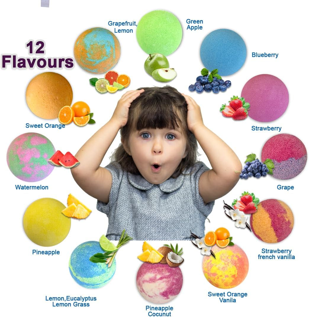 Bath Bombs for Kids with Surprise Inside, 12 Bubble Bath Fizzies with Jungle Animal Toys. Moisturizing, Gentle & Kids Safe, Rainbow Spa Bath Fizz, Stocking Stuffers Christmas Gifts for Boys, Girls