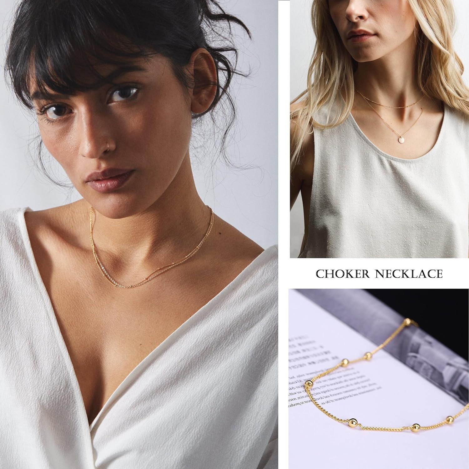 18K Gold Plated Paperclip Chain Choker Satellite Chain Freshwater Cultured Biwa Pearl Pendant Necklace Dainty Jewelry for Women