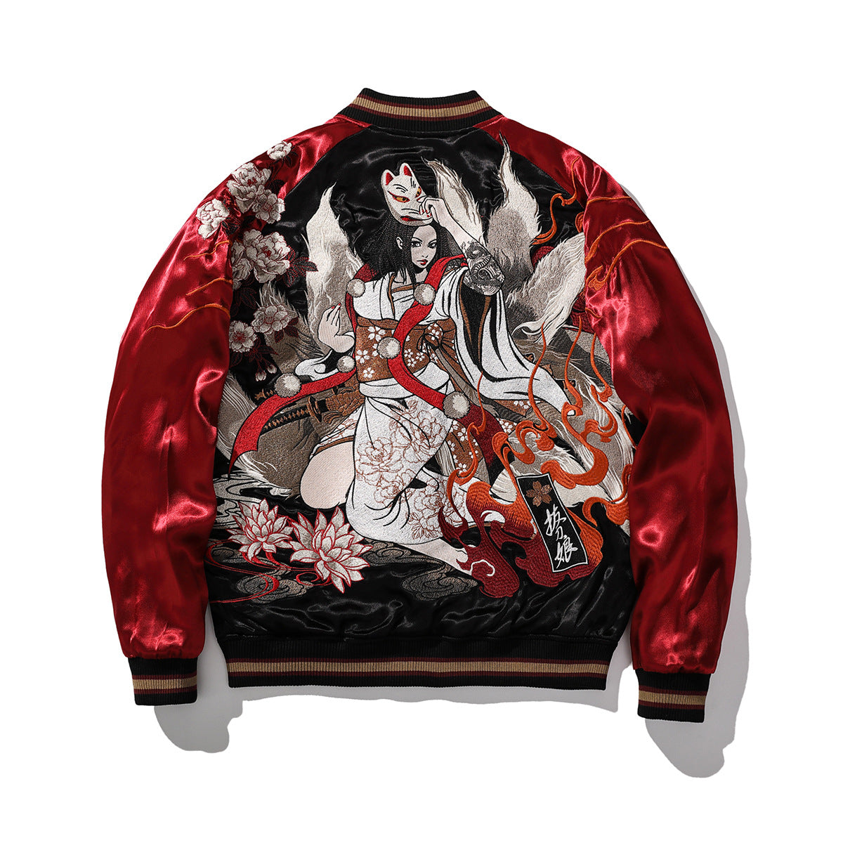 Embroidery Nine-Tailed Fairy Fox Baseball Jacket Coat