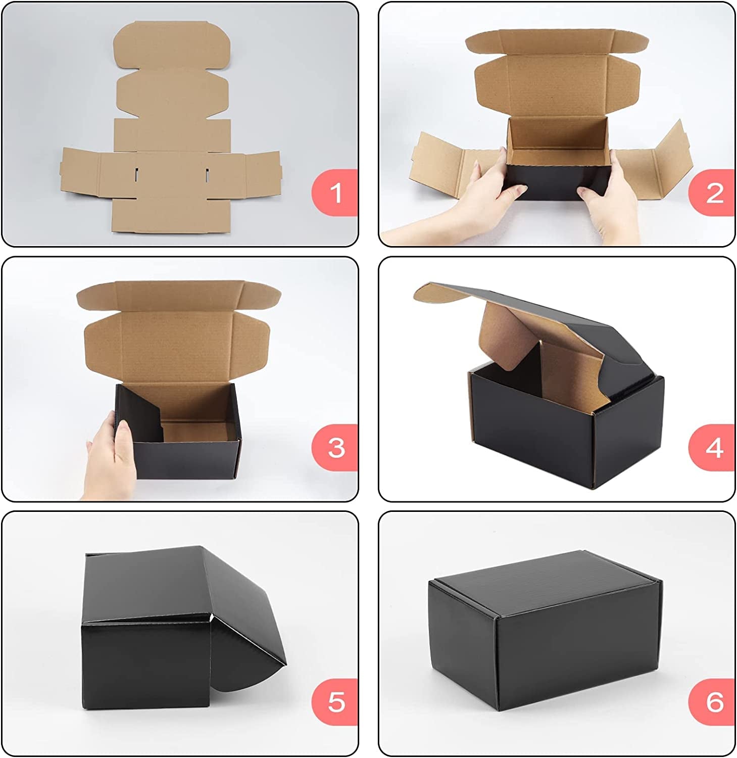 25 Pack 6X4X3 Shipping Boxes for Small Business, Black Packaging Cardboard Boxes, Moving Mailing Packing Box
