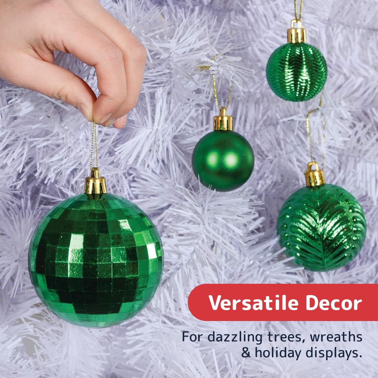 36-Pieces Green Christmas Ornaments Set - Shatterproof, Festive Christmas Tree Balls Decorations in 3 Sizes and 6 Styles with Hanging Loops for Tree, Wreath, and Dazzling Holiday Party Decor