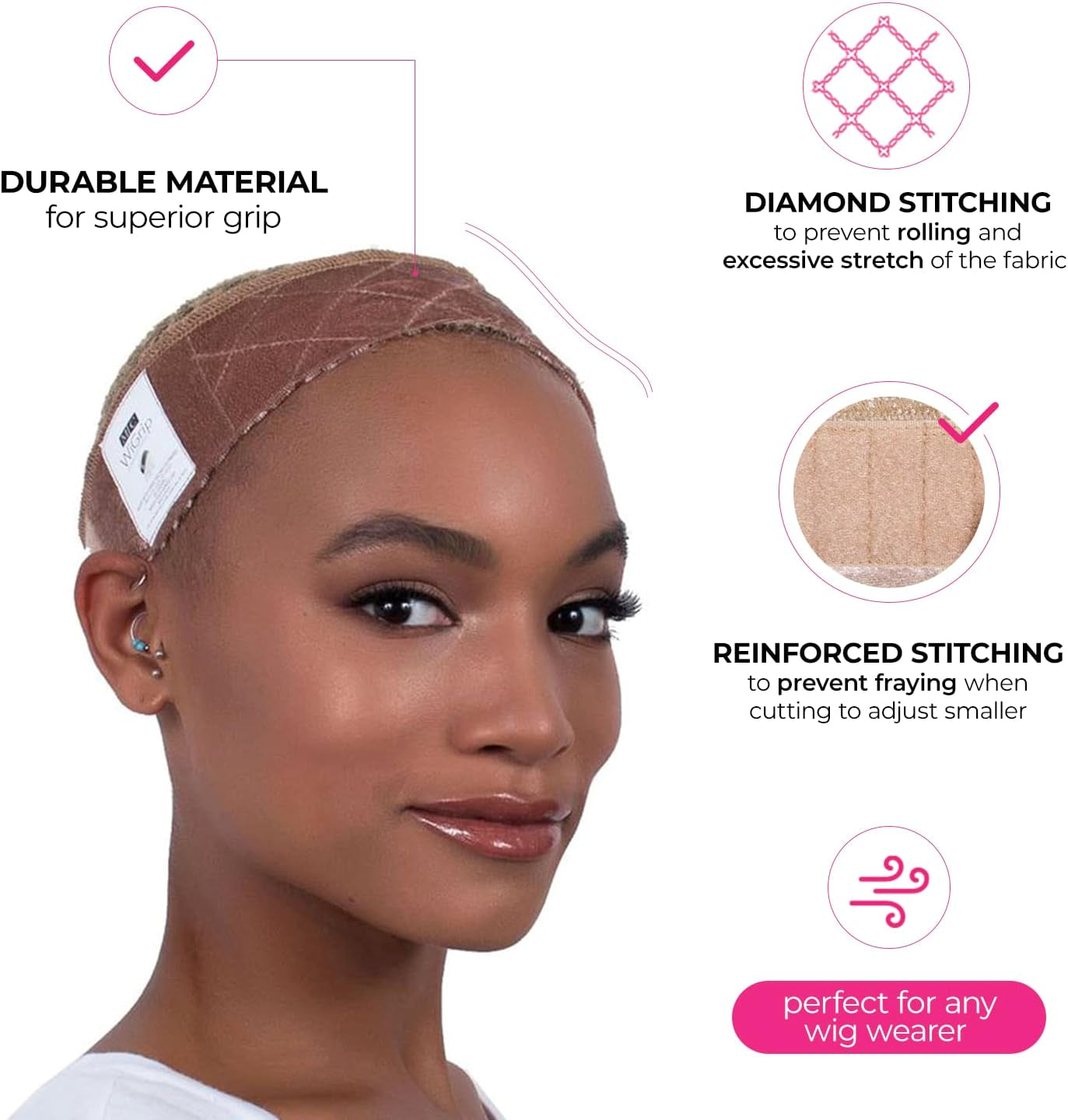 Bundle Wig Grip Band + Wig Stands, Non Slip Extra Hold Tan Wig Band for Wigs and Frontals + 4-Pack Wig Stands for Drying, Styling, or Displaying