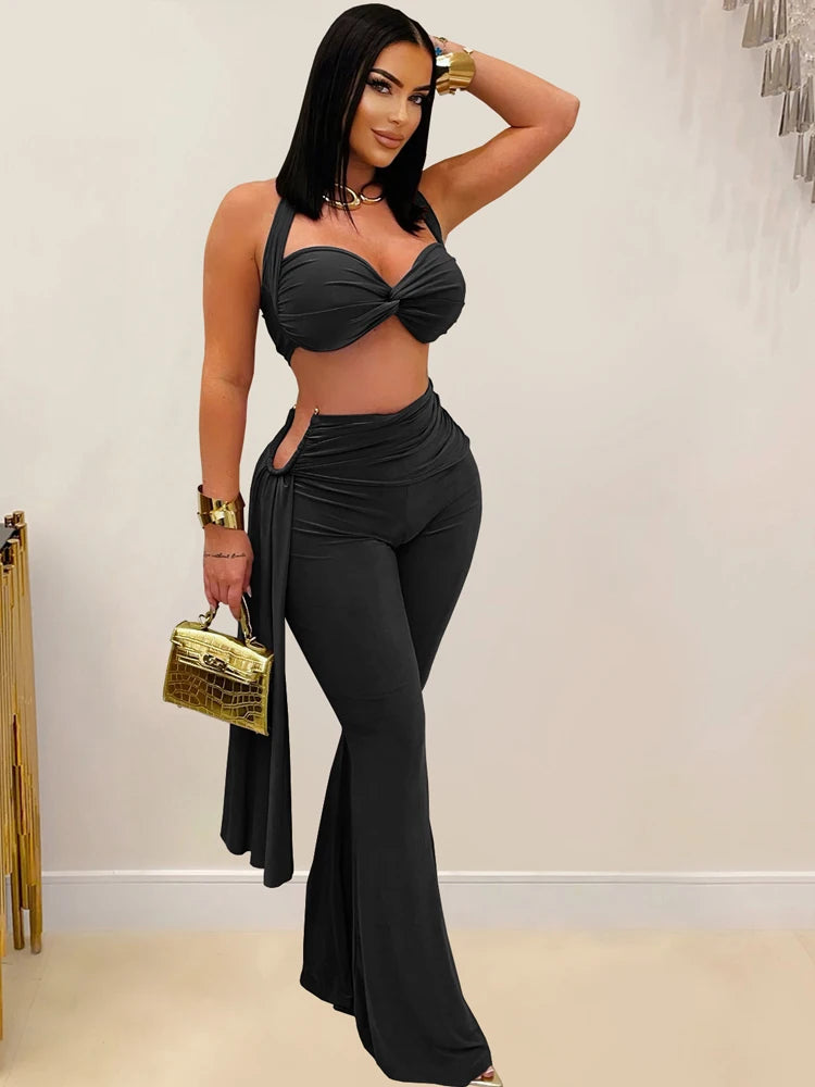 Chic Twist Front Crop & Wide-Leg Pants Set™