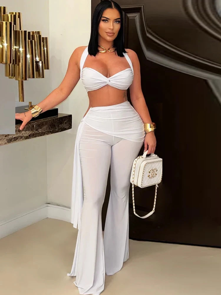 Chic Twist Front Crop & Wide-Leg Pants Set™