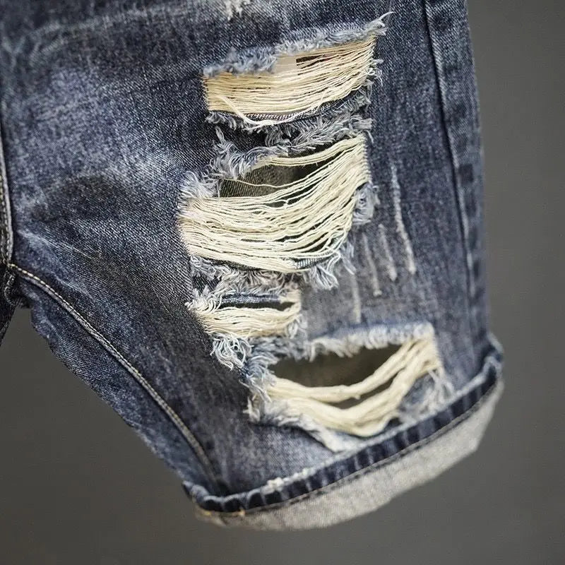 Vintage Slim Fit Distressed Denim Shorts