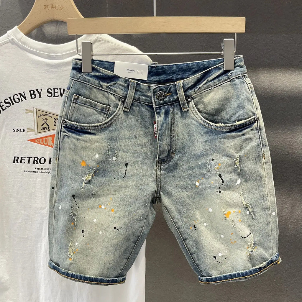 Trendy Embroidered Denim Shorts for Men