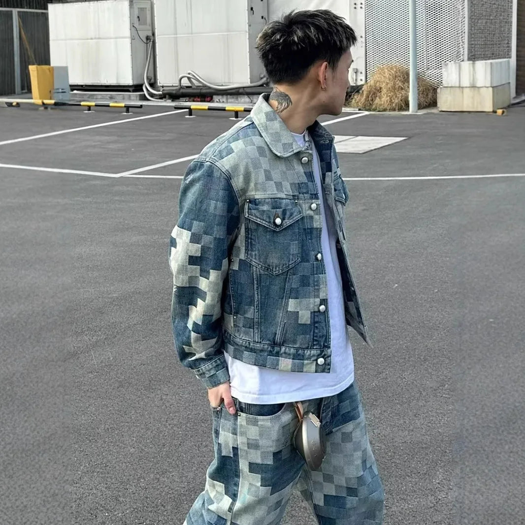 Vintage Plaid Denim Streetwear Jacket