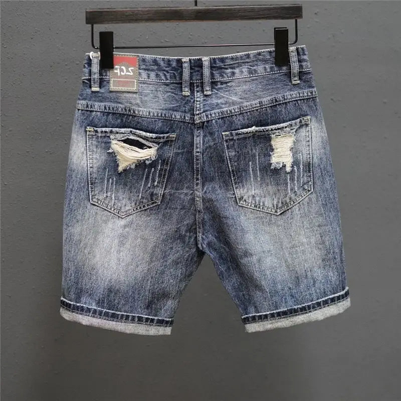Vintage Slim Fit Distressed Denim Shorts