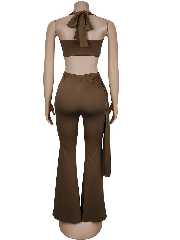 Chic Twist Front Crop & Wide-Leg Pants Set™