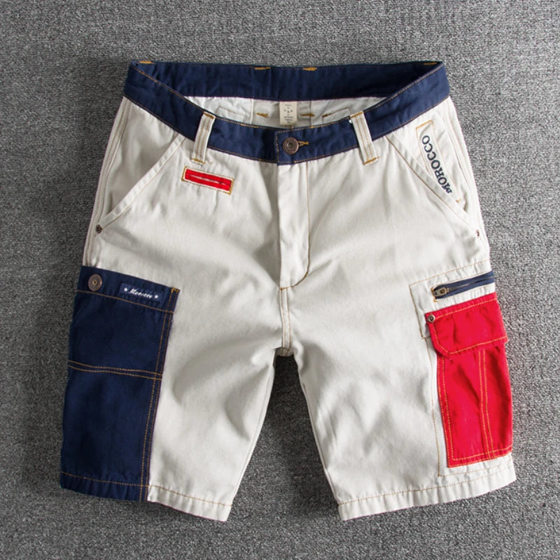 Summer Slim Fit Color-Spliced Cargo Shorts