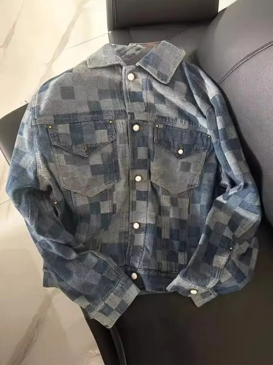 Vintage Plaid Denim Streetwear Jacket
