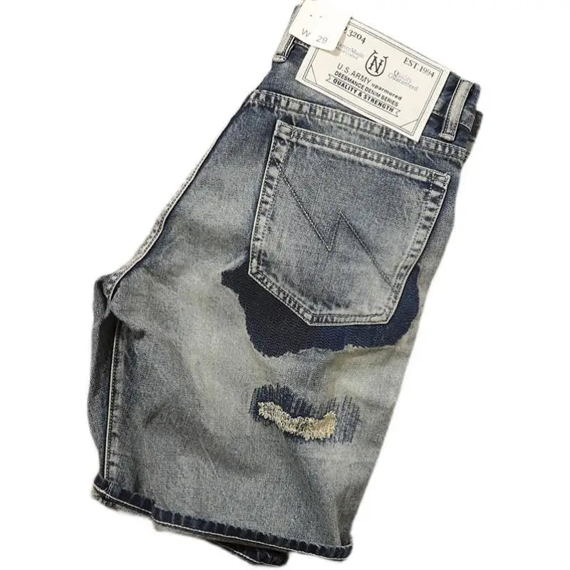Retro Patchwork Denim Shorts