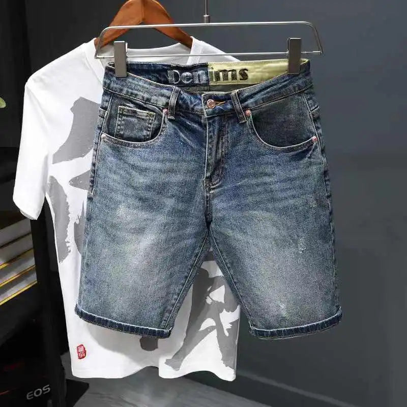 Trendy Embroidered Denim Shorts for Men