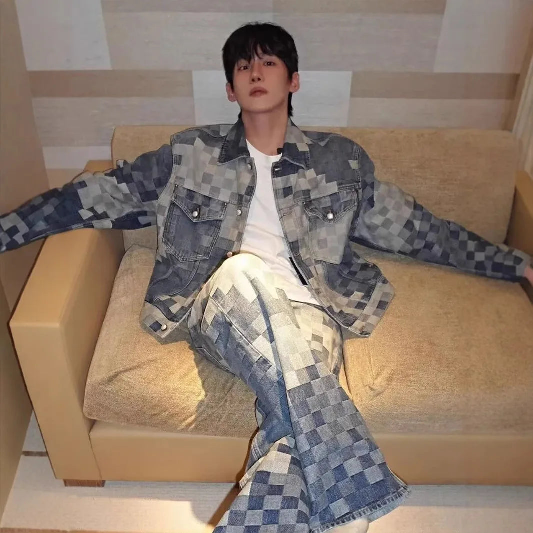 Vintage Plaid Denim Streetwear Jacket