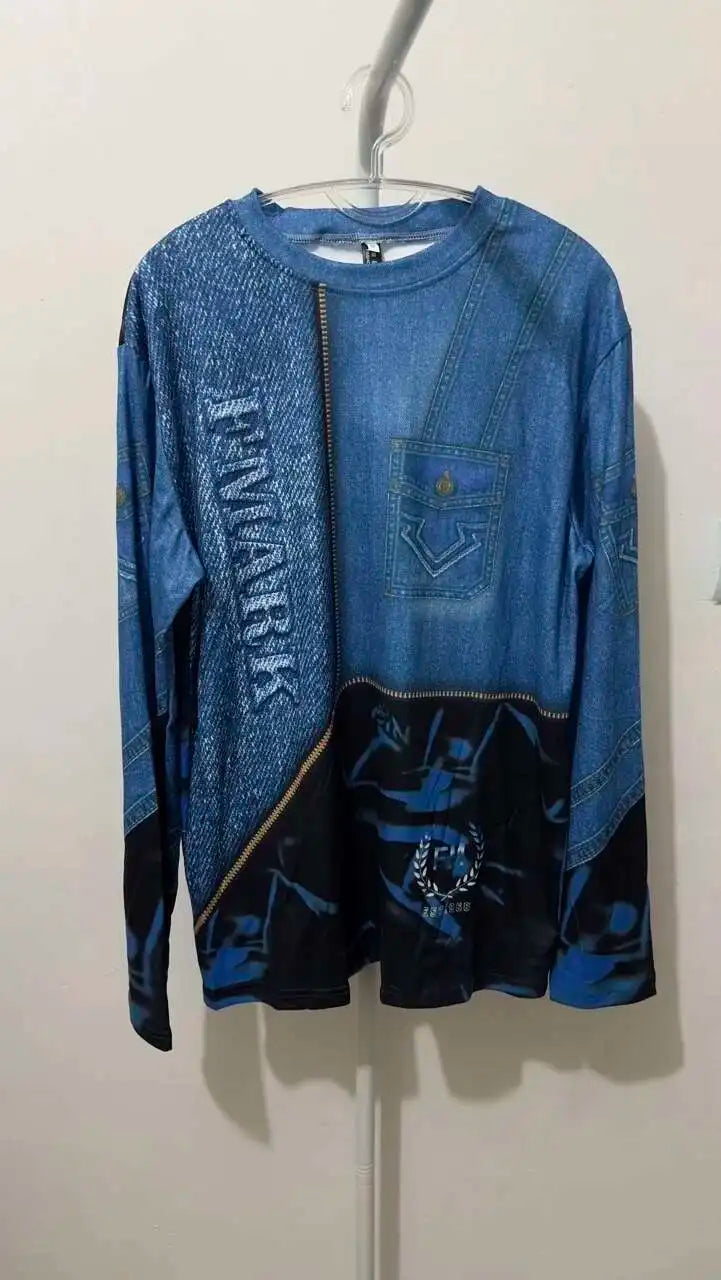 Trendy Half High Collar Denim Sweater