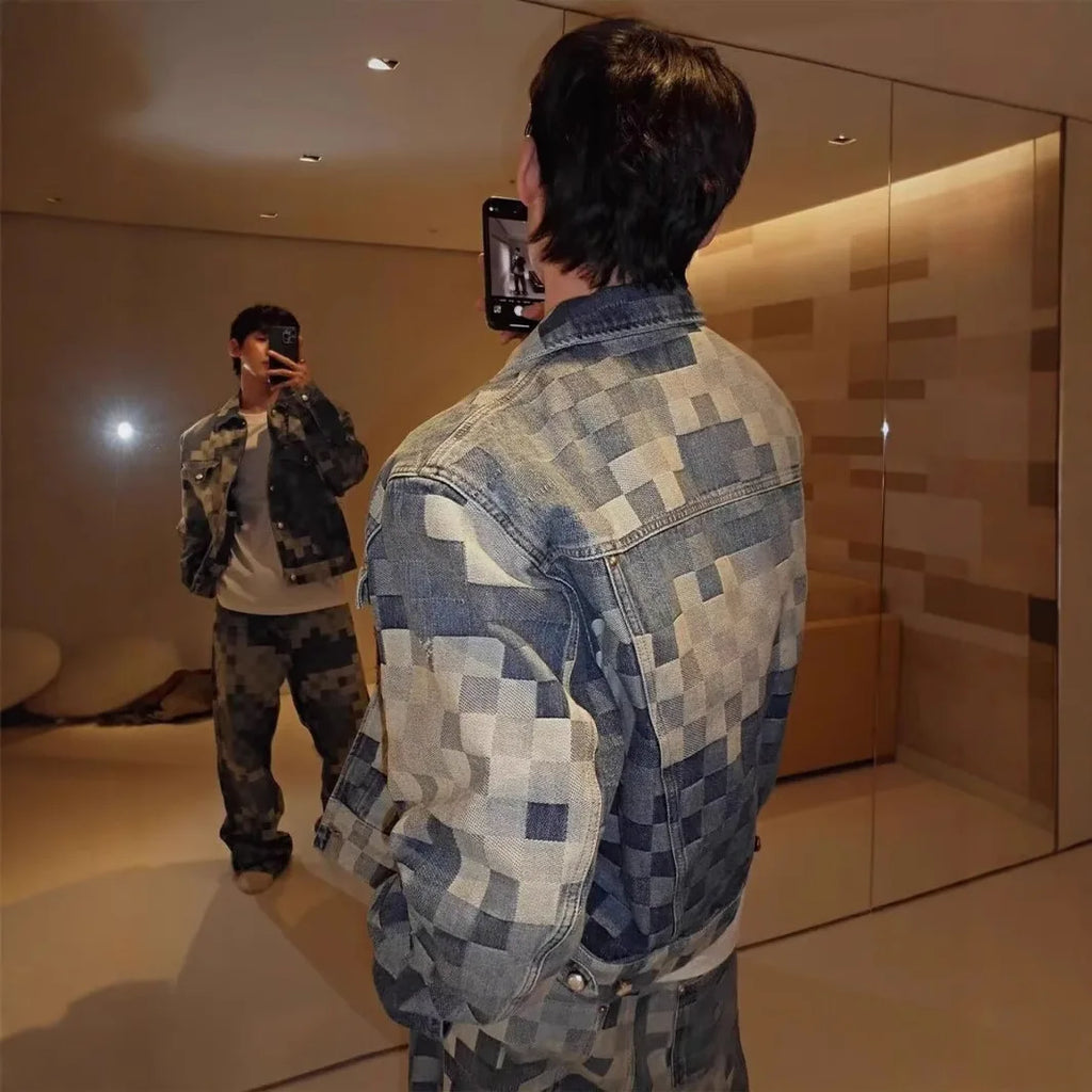 Vintage Plaid Denim Streetwear Jacket