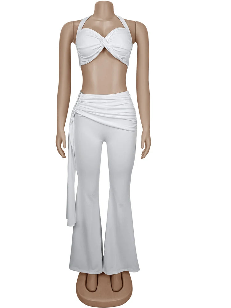 Chic Twist Front Crop & Wide-Leg Pants Set™
