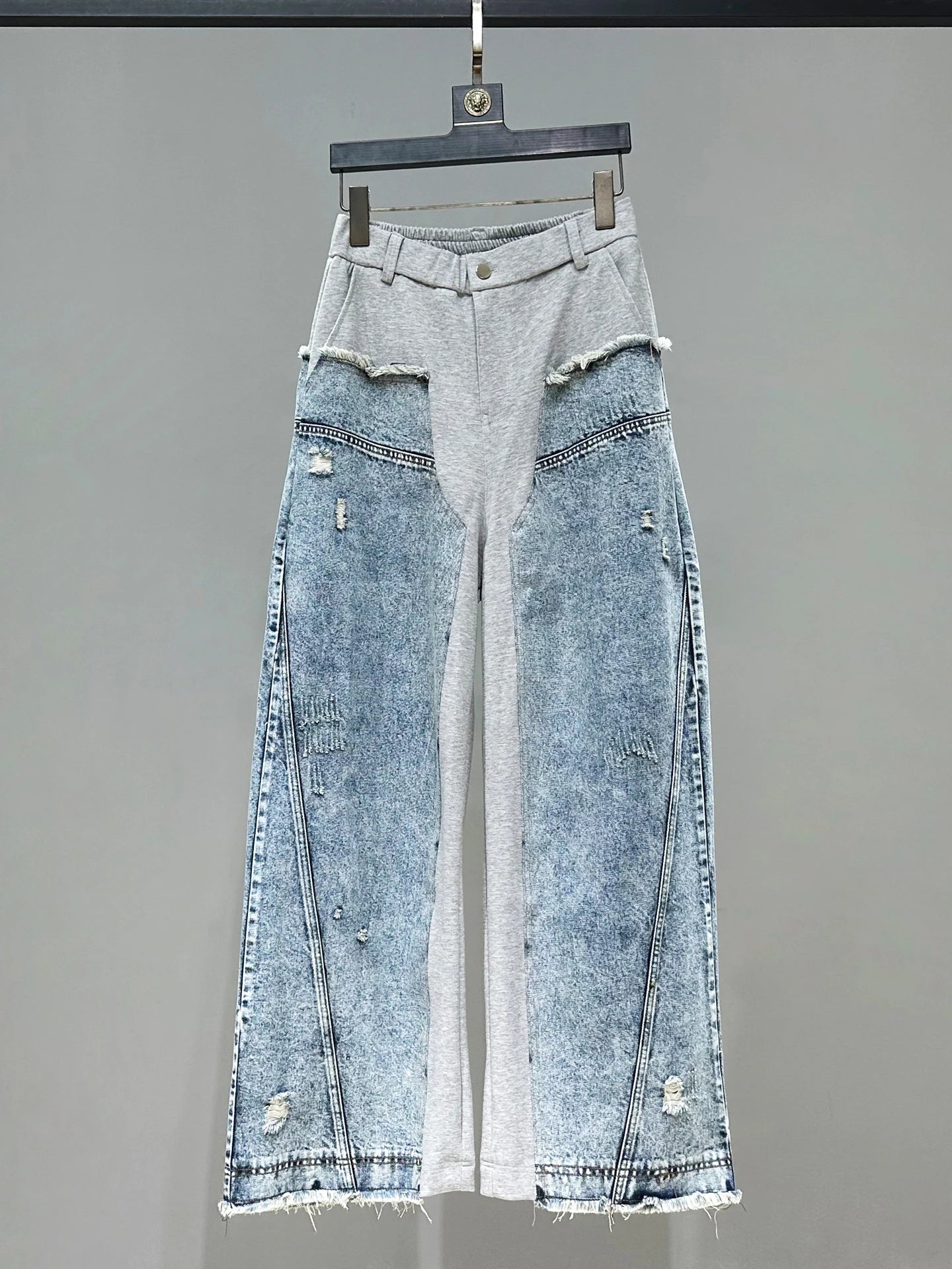 Chic Denim Patchwork Jacket & Pants Set