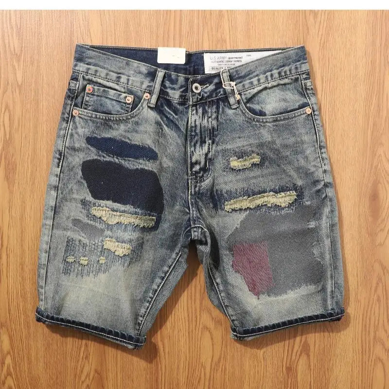 Retro Patchwork Denim Shorts