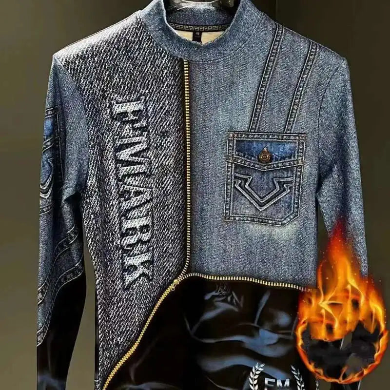 Trendy Half High Collar Denim Sweater