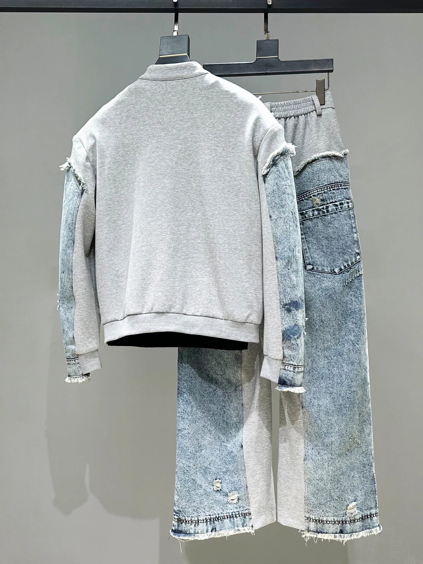 Chic Denim Patchwork Jacket & Pants Set