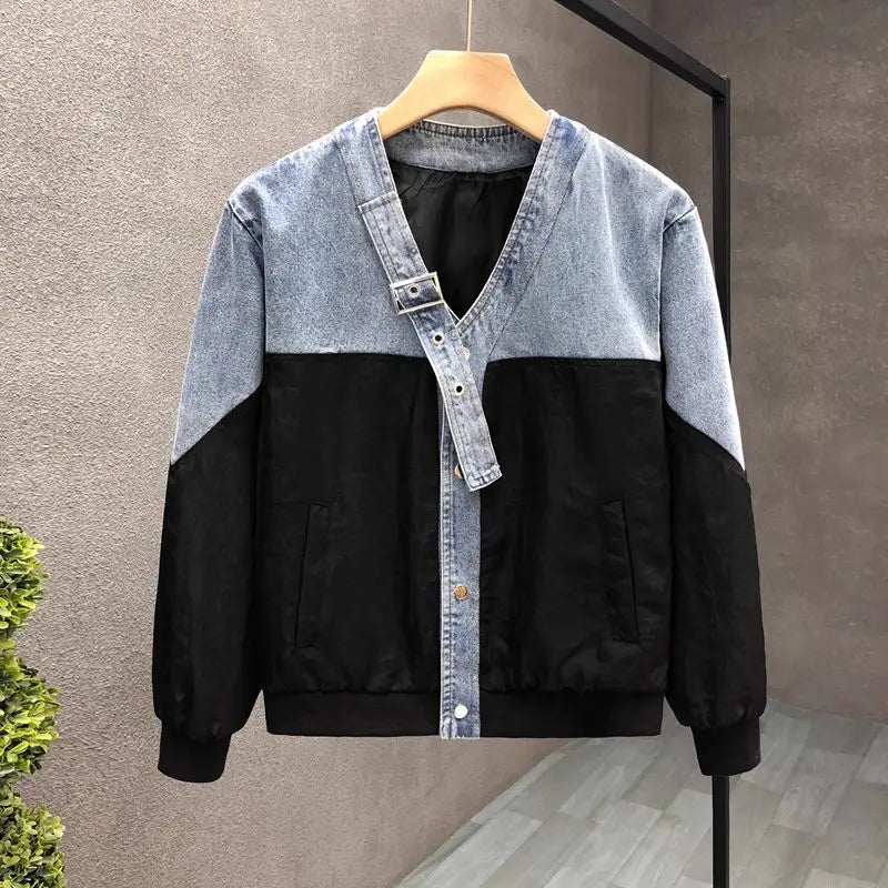 V-Neck Luxury Denim Jacket