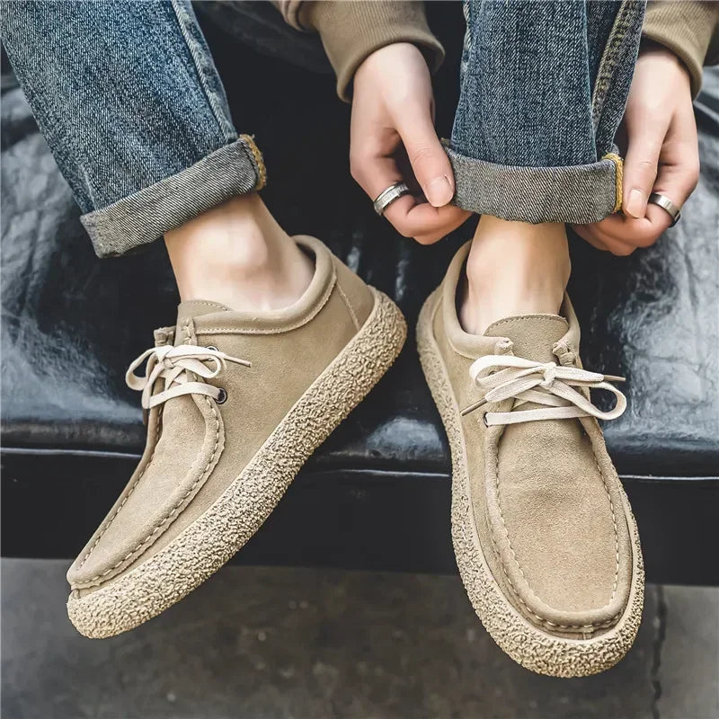 Autumn Men Casual Shoes Suede Leather Work Shoes Male Lace-up Flats Sneakers Light Soft Sole Breathable Walking Driving Shoes
