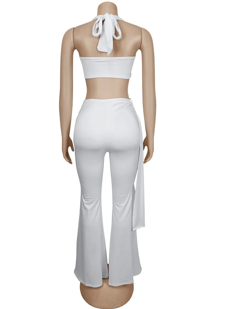 Chic Twist Front Crop & Wide-Leg Pants Set™