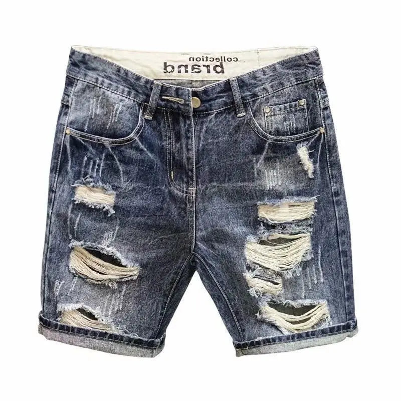 Vintage Slim Fit Distressed Denim Shorts