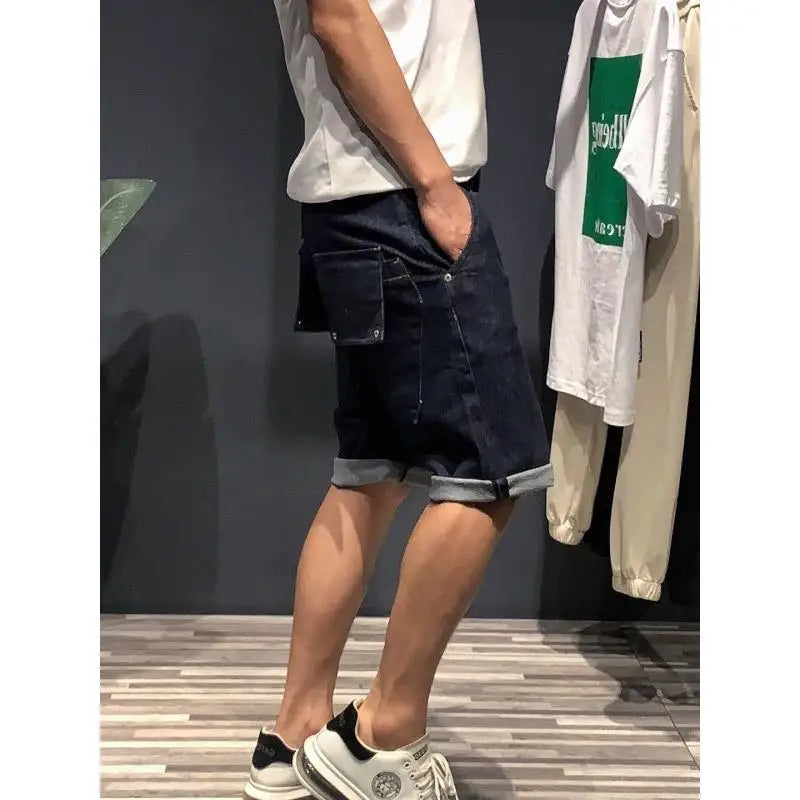 Trendy Black Denim Cargo Shorts