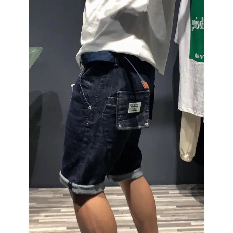 Trendy Black Denim Cargo Shorts