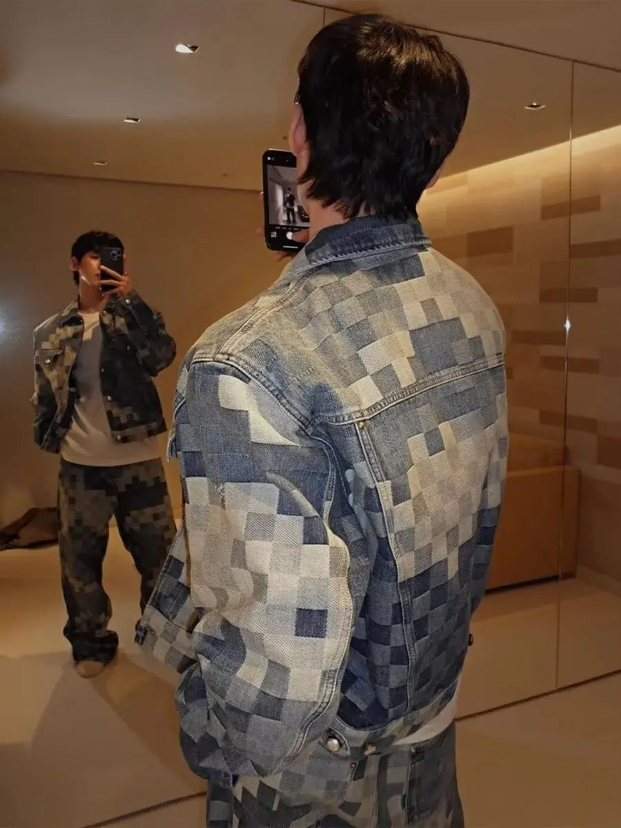 Vintage Plaid Denim Streetwear Jacket