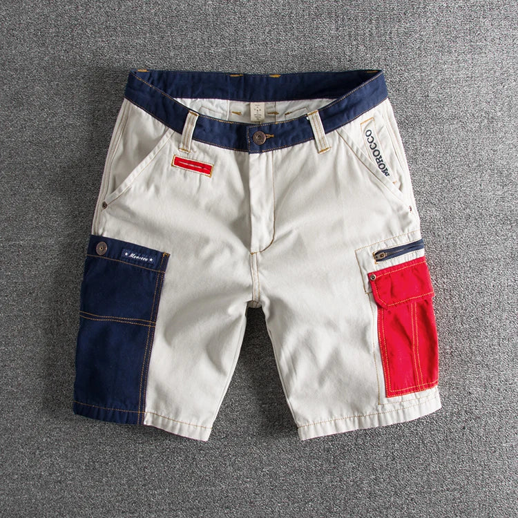 Summer Slim Fit Color-Spliced Cargo Shorts