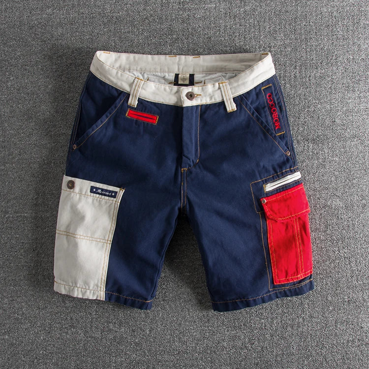 Summer Slim Fit Color-Spliced Cargo Shorts