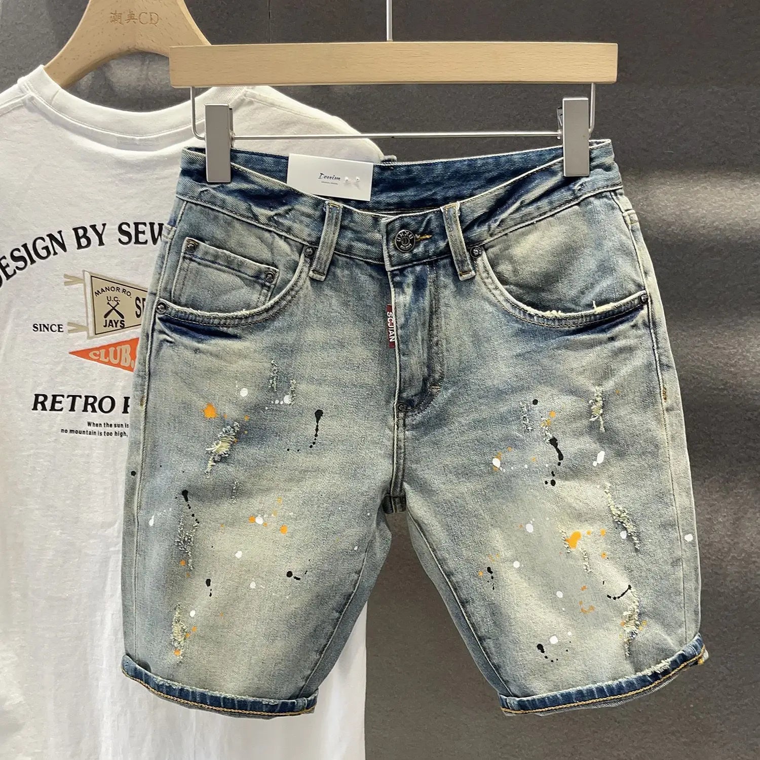 Trendy Embroidered Denim Shorts for Men