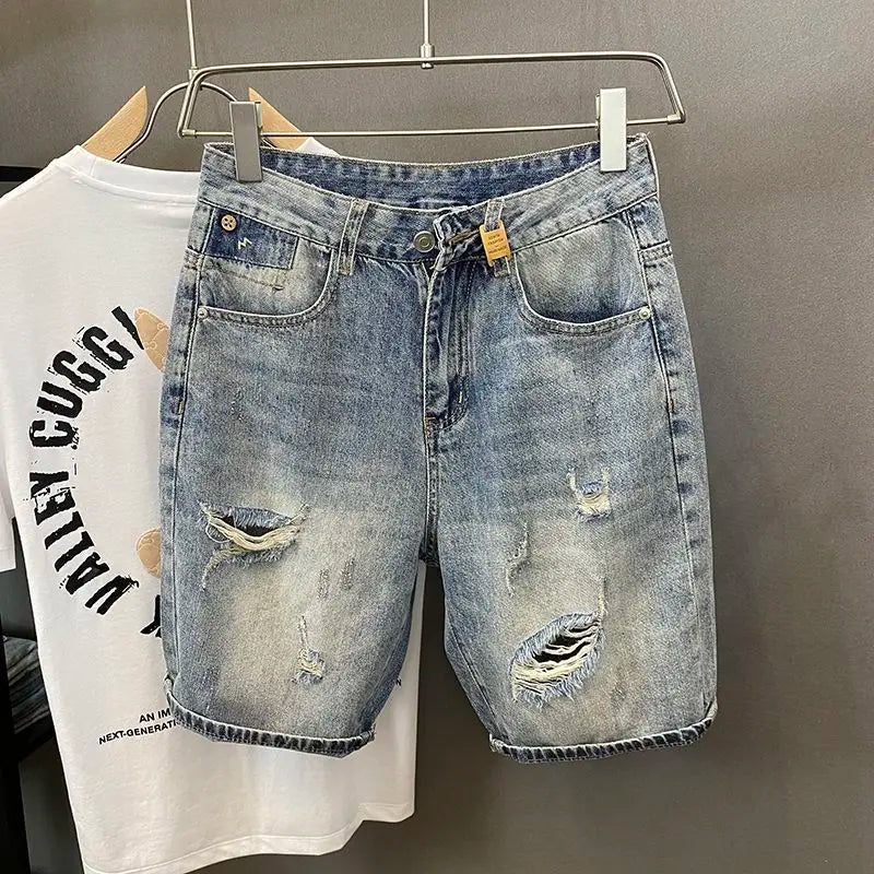 Trendy Embroidered Denim Shorts for Men