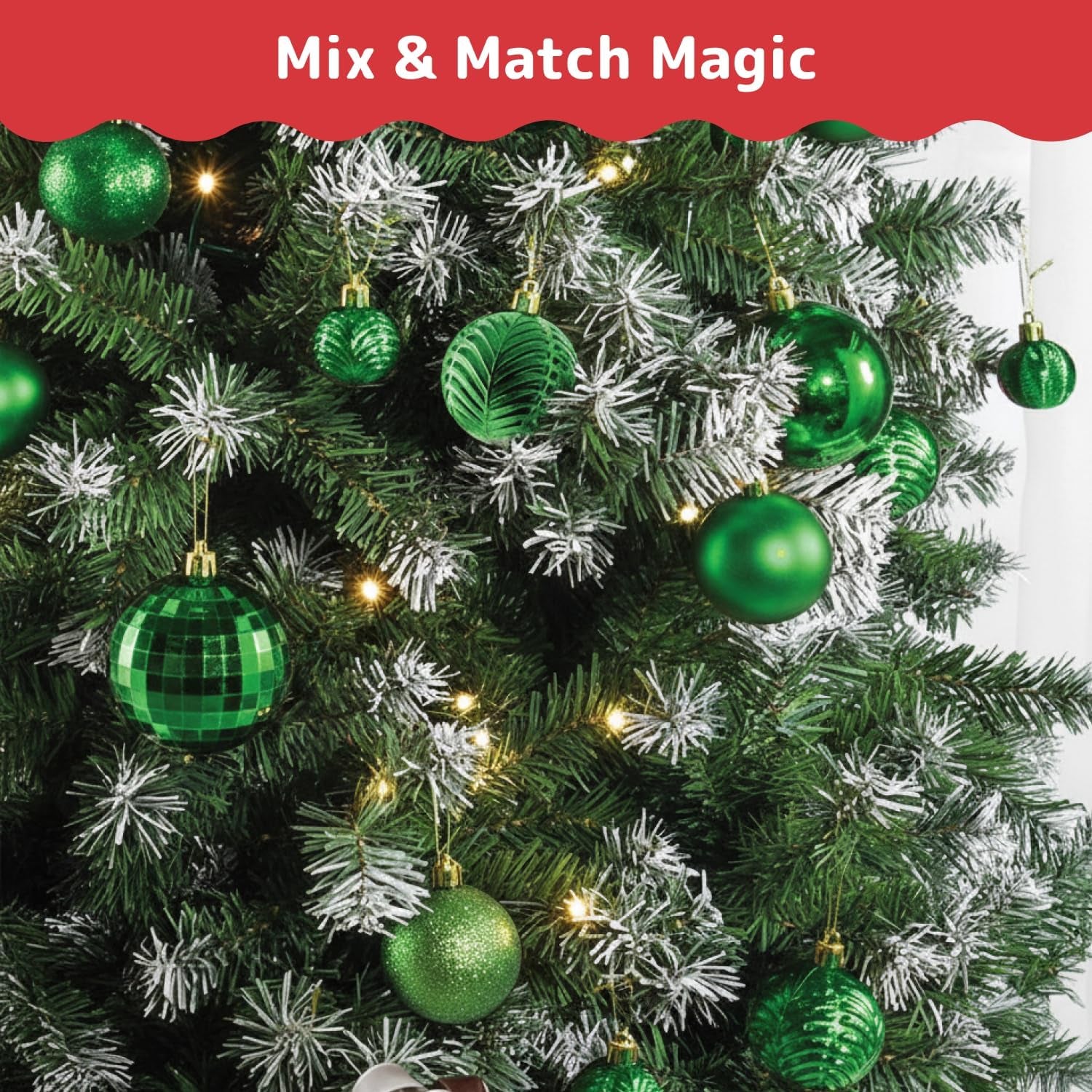 36-Pieces Green Christmas Ornaments Set - Shatterproof, Festive Christmas Tree Balls Decorations in 3 Sizes and 6 Styles with Hanging Loops for Tree, Wreath, and Dazzling Holiday Party Decor