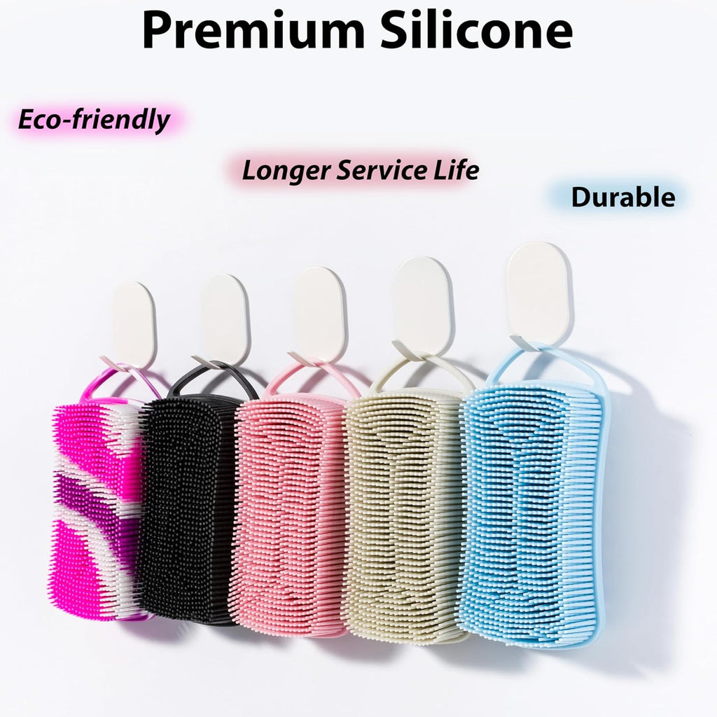 2 PC Silicone Body Scrubber, 2 in 1 Exfoliating Shower Bath Scrubber, Soft Silicone Loofah for Sensitive Skin, Shower Hair Scalp Massager, Easy to Clean, Lather Well (Grey&Black)