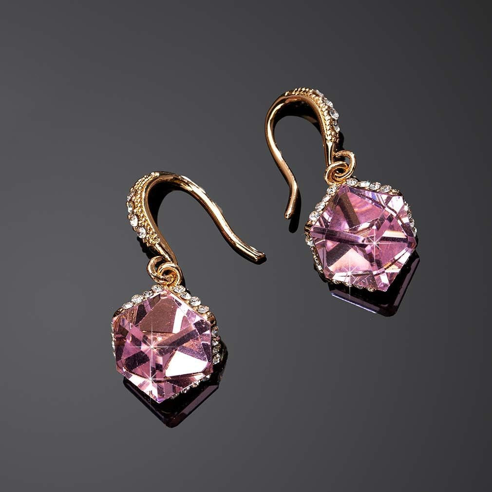 Austrian Crystal Cube Drop Dangle Earrings for Women 14K Gold Plated Hypoallergenic Jewelry
