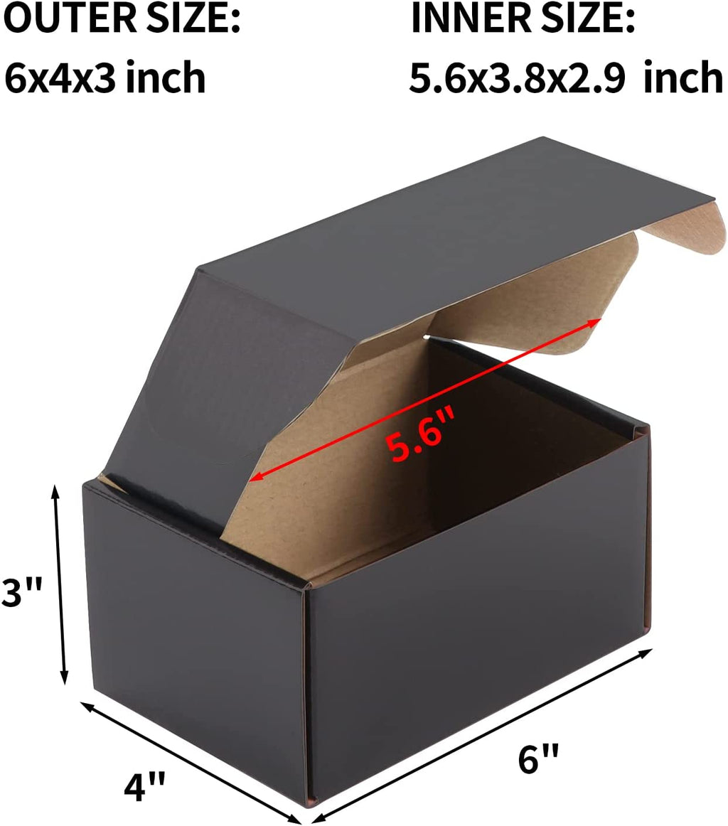 25 Pack 6X4X3 Shipping Boxes for Small Business, Black Packaging Cardboard Boxes, Moving Mailing Packing Box