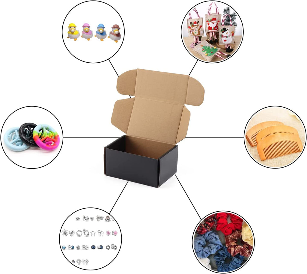 25 Pack 6X4X3 Shipping Boxes for Small Business, Black Packaging Cardboard Boxes, Moving Mailing Packing Box